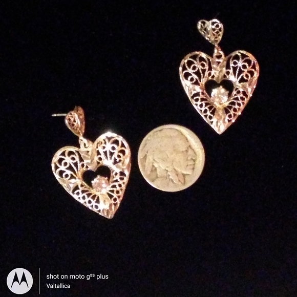 VINTAGE Sterling Silver Filigree Heart White Stone - Picture 4 of 8